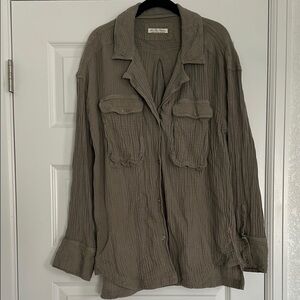 We The Free Olive Button Down Shirt Oversized